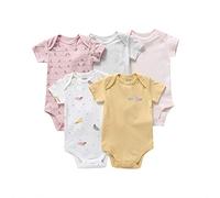 amropi Bebé Niños Body Pack de 5 Mono Mameluco Manga Corta Niñas Algodón Pelele Conjuntos Amarillo/Blanco/Rosa,9-12 Meses