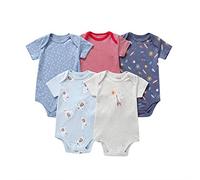 amropi Bebé Niños Body Pack de 5 Mono Mameluco Manga Corta Niñas Algodón Pelele Conjuntos Azul/Rojo/Gris,6-9 Meses