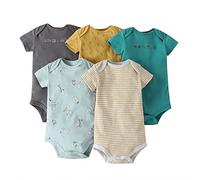 amropi Bebé Niños Body Pack de 5 Mono Mameluco Manga Corta Niñas Algodón Pelele Conjuntos Gris/Verde/Rayas,18-24 Meses