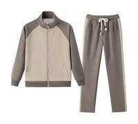 amropi Chándal de Mujer Chaqueta con Cremallera y Jogging Pantalones 2 Piezas Conjunto de Deportivo Café, XS