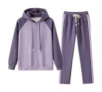 amropi Chándal de Mujer Sudadera con Capucha y Jogging Pantalones 2 Piezas Conjunto de Deportivo Morado, XL
