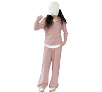 amropi Chándal Niña Sudadera Chaqueta con Capucha y Cremallera y Pantalón Ancho Conjunto de 2 Piezas Rosa,11-12 años