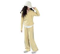 amropi Chándal Niña Sudadera Chaqueta con Capucha y Cremallera y Pantalón Ancho Conjunto de 2 Piezas Amarillo,10-11 años