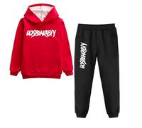 amropi Chándal Niños 2 Piezas Set Sudadera con Capucha y Pantalones Deportivo Jogging Adolescentes Conjunto Ropa (Rojo Negro Forrado de piel,8-9 años)