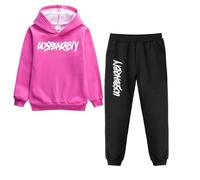 amropi Chándal Niños 2 Piezas Set Sudadera con Capucha y Pantalones Deportivo Jogging Adolescentes Conjunto Ropa (Rojo Rosa Forrado de Piel,8-9 años)