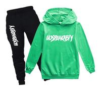 amropi Chándal Niños 2 Piezas Set Sudadera con Capucha y Pantalones Deportivo Jogging Adolescentes Conjunto Ropa (Verde,8-9 años)
