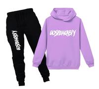 amropi Chándal Niños 2 Piezas Set Sudadera con Capucha y Pantalones Deportivo Jogging Conjunto Ropa Morado-2, 8-9 años
