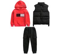 amropi Chándal Niños 3 Piezas Sudadera con Capucha y Cálido Chaleco y Pantalones Jogging Conjunto Ropa Rojo Negro, 5-6 años