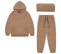 amropi Chándal Niños Forro de Piel Sudadera con Capucha y Pantalones Jogging Conjunto Ropa Caqui, 10-11 años