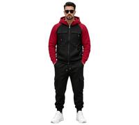 amropi Hombre Chándal 2 Piezas Conjunto de Deportivo Cremallera Chaqueta con Capucha y Jogging Pantalones Cargo con Bolsillos Negro,M