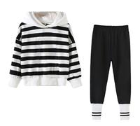 amropi Niña Raya Deportivos Conjunto de Ropa Chaqueta Sudadera Tops y Trotar Pantalones 2 Piezas Trajes (Blanco Negro,6-7 años)