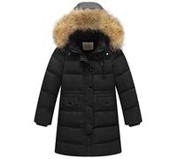 amropi Niño Niña Abrigo Invierno Chaqueta Plumas Caliente Acolchada Largo con Pelo Capucha (Negro,12-13 años)