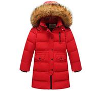 amropi Niño Niña Abrigo Invierno Chaqueta Plumas Caliente Acolchada Largo con Pelo Capucha (Rojo,2-3 años)