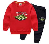 amropi Niños Chándal Tanque Impreso Sudadera y Jogging de Pantalones 2 Piezas Conjunto Rojo Negro, 2-3 años