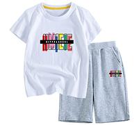 amropi Traje de Manga Corta para Niños Chándales Conjunto de Ropa Deportiva con Estampado Letras 2 Piezas Blanco Gris, 6-7 años