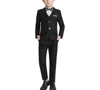 amropi Traje de Niños 4 Piezas Conjunto de Boda Caballero Blazer y Pantalón y Blusas y Pajarita Ropa de Formal Boda Negro,12-13 años