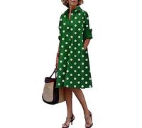 amropi Vestido Mujer Lunares Cuello en V Manga Larga Casual Verano Midi Vestidos con Botones Verde Lunares,S