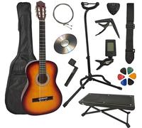 AMROVA Pack Guitarra Clásica 3/4 (Niño) Diestro o Zurdo 11 Accesorios Patio Video y CD (Sunburst, Izquierda)