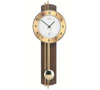 AMS 5266 - Reloj de pared con péndulo inalámbrico, parte trasera de madera de nogal chapeado, varillas de latón