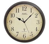 AMS 5962 - Reloj de pared con radio, diseño vintage, carcasa de metal con aspecto de madera antigua
