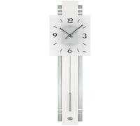 AMS 7302 - Reloj de pared de péndulo silencioso, reloj de péndulo para salón, moderno, de madera, metal y esfera de cristal, péndulo estrecho