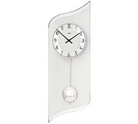 AMS 7436 Reloj de pared con esfera de aluminio en plata, reloj de péndulo con movimiento de cuarzo moderno, caja de cristal impresa, números arábigos, reloj con péndulo para salón, tamaño: 19 x 55 x 4