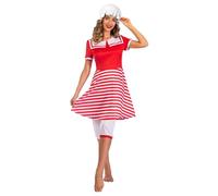 amscan-1920s Bathing Suit Size 10-12 Juego de Disfraces, Rayas, Color Rojo, Blanco y Azul, 38-40 (9911336)