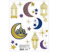 Amscan 242168 Eid Mubarak - Juego de 15 imágenes para ventana (15 unidades), diseño de ruptura de ayuno