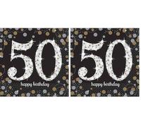 Amscan 511546 - Servilletas Sparkling Celebrations -plata/oro - 33 x33 cm - 16 piezas - número 50 (Paquete de 2)
