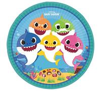 amscan 8 platos de papel redondo Baby Shark, 23 cm, color blanco