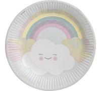 amscan 8 platos ecológicos, diseño de arco iris y nubes, para fiestas y cumpleaños, sin revestimiento de plástico, para fiestas temáticas, cumpleaños infantiles, platos de papel
