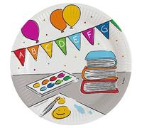 amscan 8 platos ecológicos para comienzo del colegio, para cumpleaños infantiles y fiestas temáticas, certificado FSC, para iniciar la escuela, comienzo escolar, niños, cumpleaños, fiestas, platos de