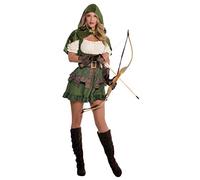 amscan Costume with Attached 8-10-1 Pc Halloween Disfraz de Miss Robin Hood con Capucha adjunta, Talla 8-10, 1 Unidad, Multicolor, Ladies Size (10132330)