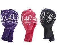 Amscan 9900877 Globos de látex de 40 cumpleaños, color rosa, morado y negro, 27.5 cm, 6 unidades