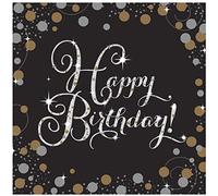 Amscan 9901176 - Servilletas Sparkling Celebrations -plata/oro - 33 x33 cm - 16 piezas - Happy Birthday