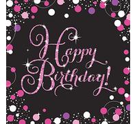 Amscan 9901182 - Servilletas Sparkling Celebrations -Pink - 33 x33 cm - 16 piezas - Happy Birthday