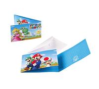 Amscan 9901543 - Tarjetas de invitación Super Mario (8 unidades, 7,9 x 14,1 cm, con sobres blancos, invitación, Mario, Luigi, Princesa, Super Mario World, cumpleaños, fiestas temáticas, carnaval