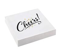 amscan 9903730 Cheers Golden Wishes - Servilletas (20 Unidades, 33 x 33 cm), Color Blanco y Negro