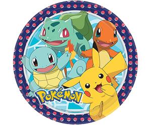 Amscan 9904820-66 - Platos Pokemon, 8 unidades, diámetro 23 cm, papel, platos de papel, platos de fiesta, vajilla desechable, cumpleaños infantil