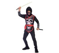 amscan 9905056 Disfraz de Ninja de Calavera Negra con máscara de Dientes aterradores, Edad 10-12 años-1 PC, Multicolor, Jahre