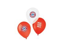 Amscan 9906514 - Globos de látex del FC Bayern Múnich, 6 unidades, tamaño 27,5 cm/11", rellenables con aire/helio, decoración para fiestas en el club de fans o la fiesta de fútbol, rojo, azul y blanco
