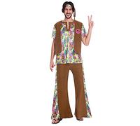 amscan-9906996 Animales Adulto 60 psicodélico hippy hombre tamaño estándar, multicolor, Chest: 42" (9906996)