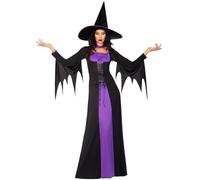 amscan 9908291 Disfraz clásico de bruja púrpura para mujer, disfraz de Halloween y sombrero, traje de la semana del libro (talla de vestido del Reino Unido 8-10)