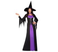 amscan 9908294 Disfraz clásico de bruja púrpura para mujer, disfraz de Halloween y sombrero, disfraz de semana del libro (talla de vestido de Reino Unido 14-16)