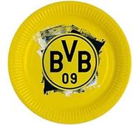 amscan 9908525-66 - Platos del BVB, 8 unidades, diámetro de 23 cm, papel, Borussia Dortmund, platos de cartón, desechables, para fútbol, fiesta, fanático, cumpleaños