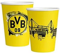 amscan 9908526-66 - Vasos del BVB, 8 unidades, volumen de llenado 250 ml, papel, Borussia Dortmund, vasos de cartón, desechables, para fútbol, fiesta, cumpleaños