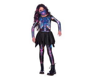 amscan 9908577 Sustainable Skeleton International Jumpuits, máscara bucal, niñas, negro, 8-10 años