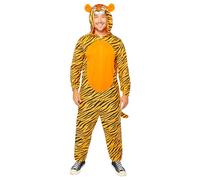 amscan 9908779 Disfraz de mameluco con estampado de tigre para adulto Plus Halloween, grande, dibujos animados, color naranja, Talla única
