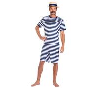 amscan-9908838 Traje de baño Disfraz, rayas, color azul, hombre: L (9908838)