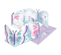 amscan 9909726 - Tarjetas de invitación con Sobres, 8 Unidades, Papel, Mariposa, cumpleaños Infantil, Talla única, Multicolor